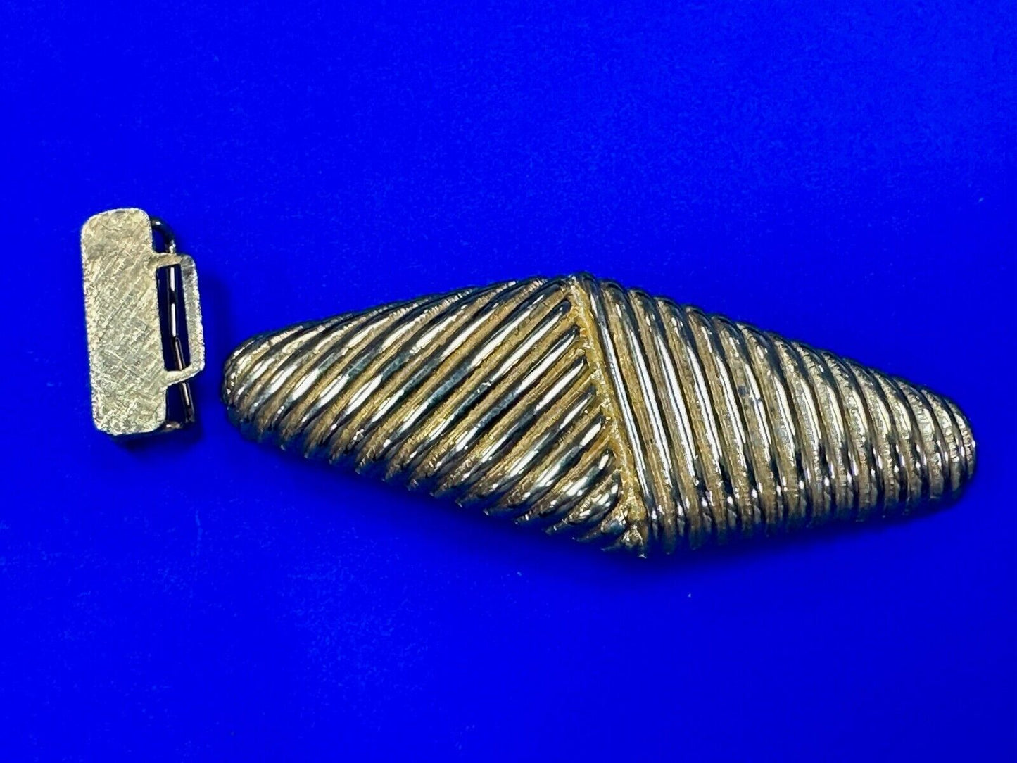 Two piece interconnecting vintage retro gold tone belt buckle Signed