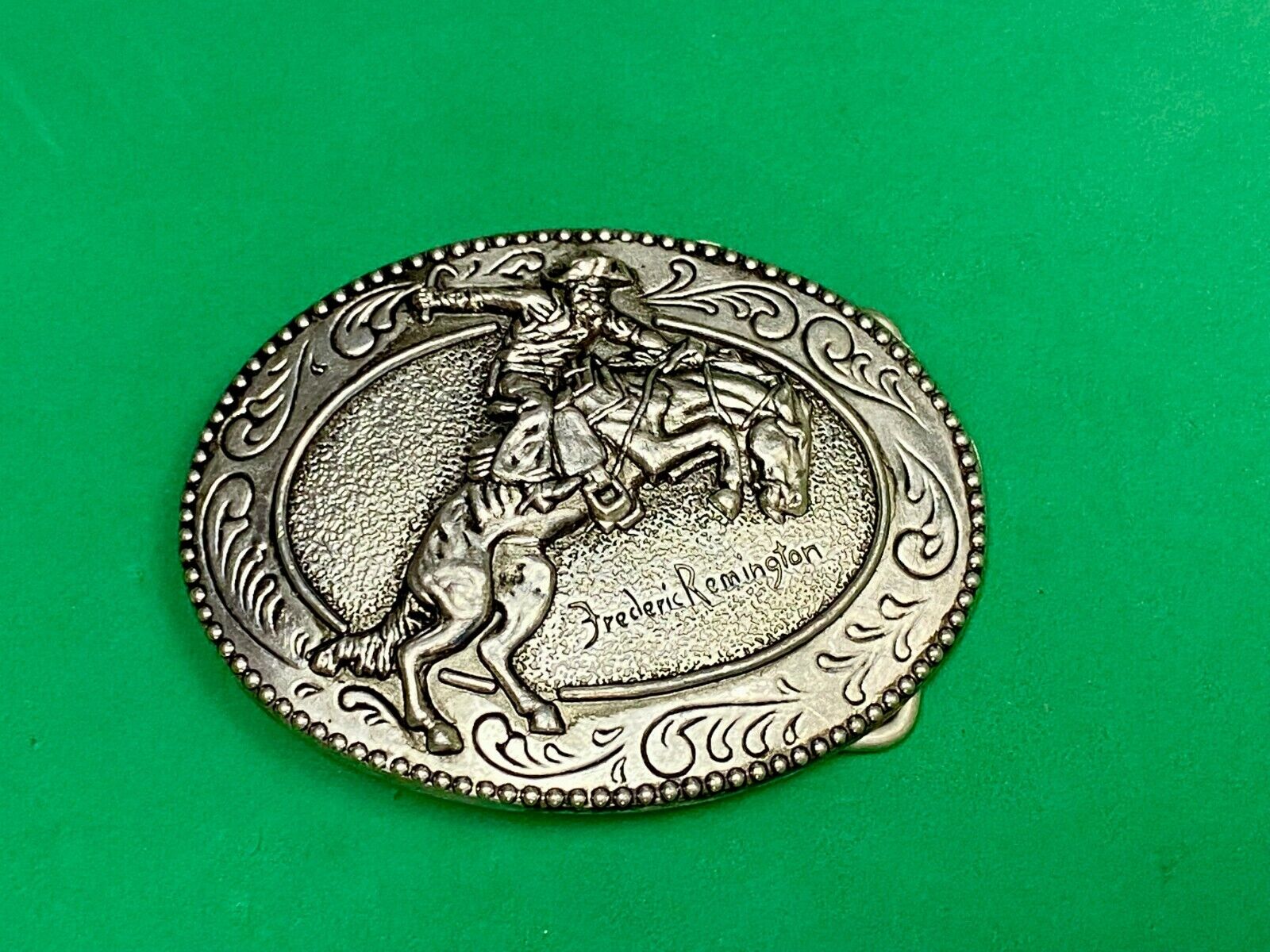 An Indian Trapper Frederick Remington Cowboy Horse Vintage Belt Buckle