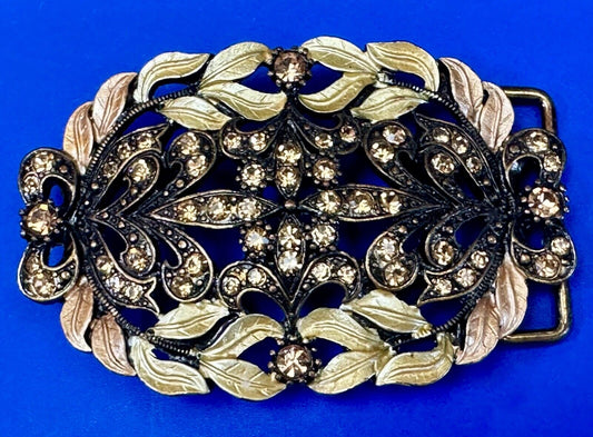 Awesome detail - Vintage see through swirl rhinestone pattern belt buckle