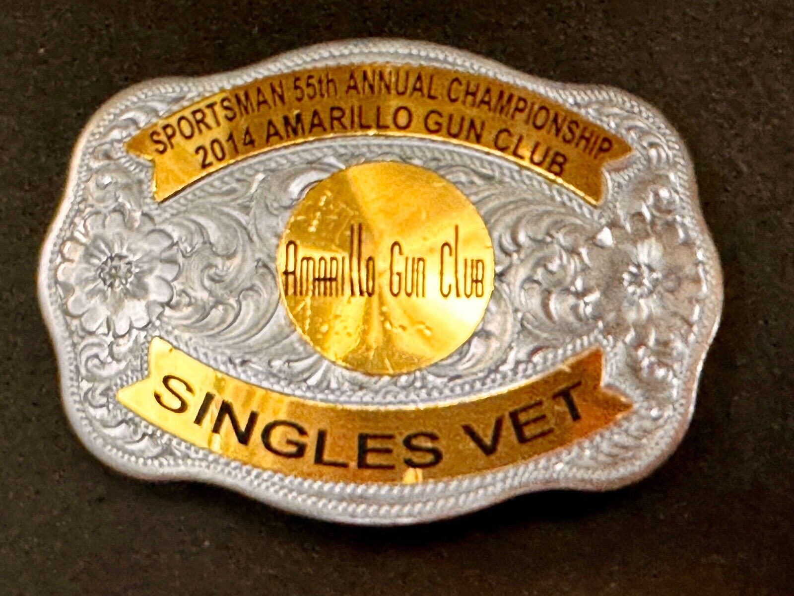 Amarillo Texas Gun Club Singles Vet Trophy Belt Buckle by Tilden