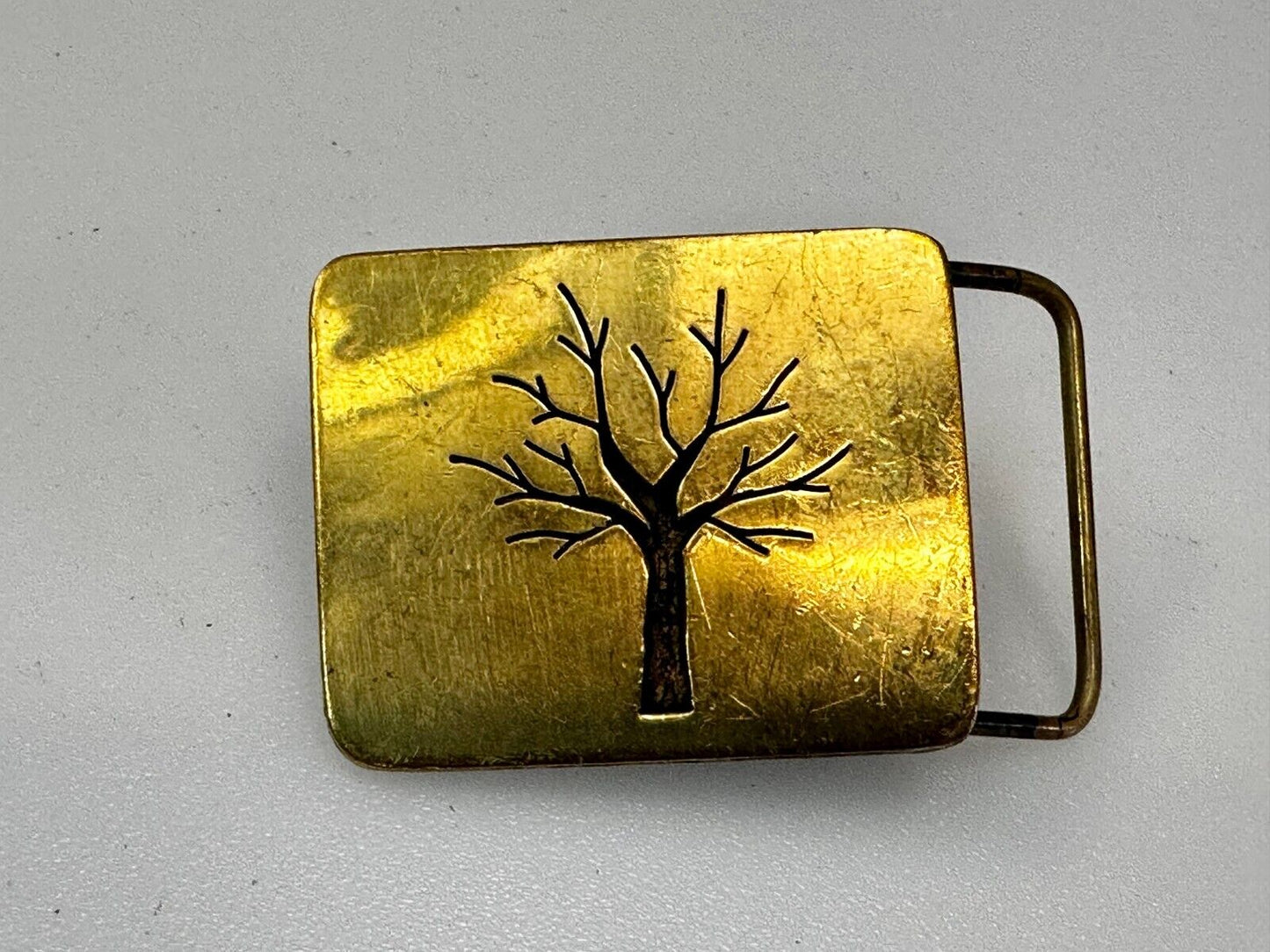 Tree of Life Inlaid Gold Tone Hippy Vibe Vintage SMALL Artisan Belt Buckle