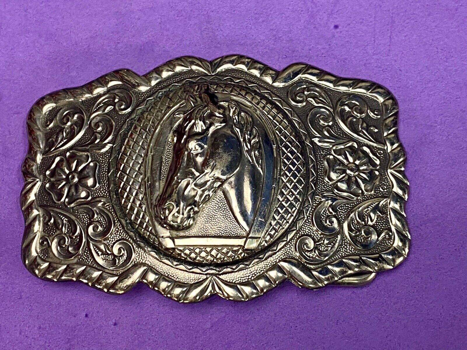 Vintage Horse Head - Horseshoe Nickel Silver Belt Buckle By Bell Trading Co
