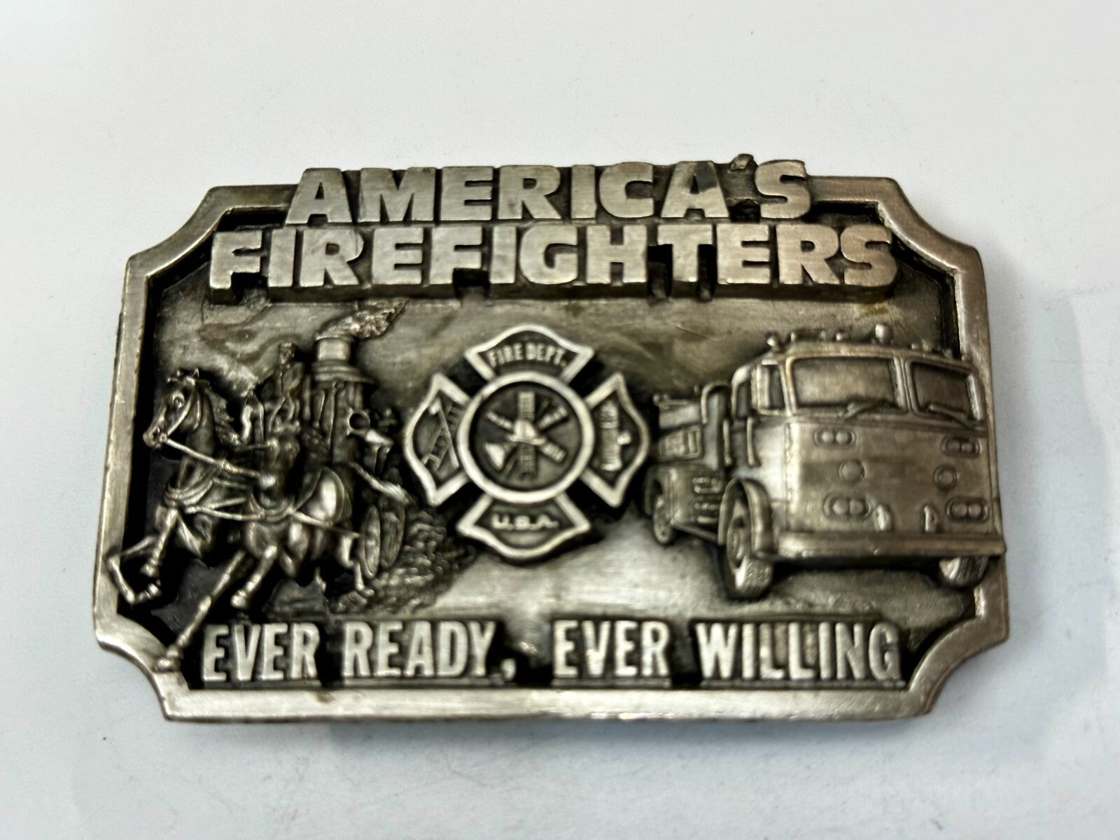 Americas Firefighters Ever Ready Ever Willing Commemorative Siskiyou Belt Buckle