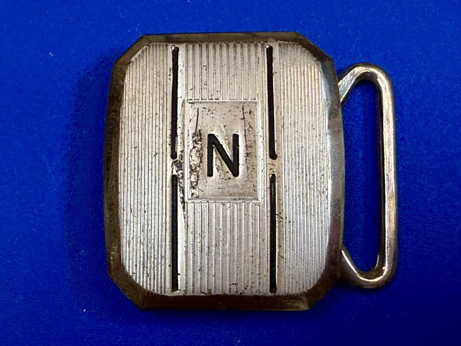Antique Custom Letter Initial N Monogram Silver Plate Pioneer Belt Buckle