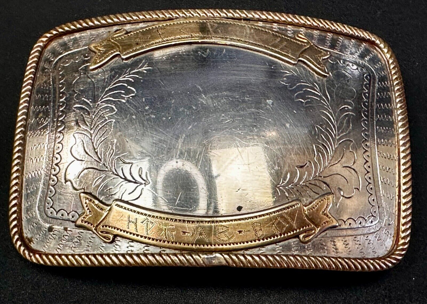 Vintage  E.C Pena Blank Ribbon Engraved Award Trophy Nickel Silver Belt Buckle