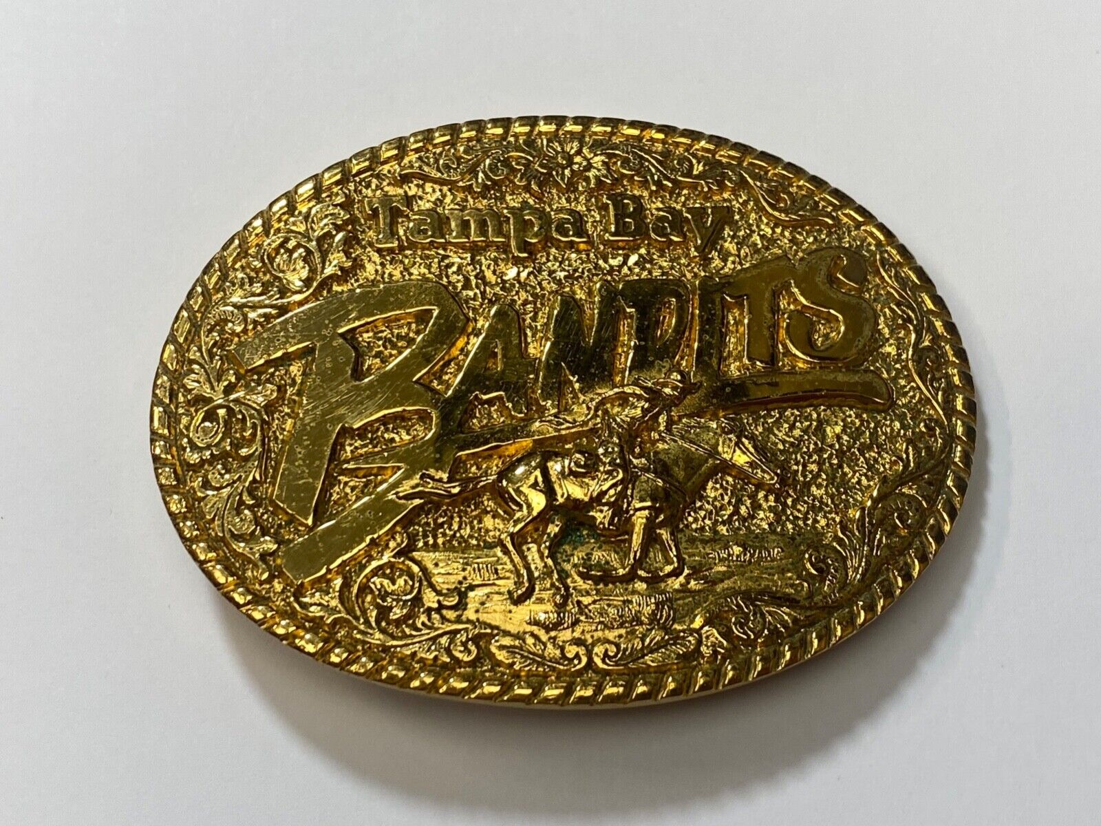 Vintage 1982 Sculptor Al Shelton Burt Reynolds Tampa Bay Bandits Belt Buckle