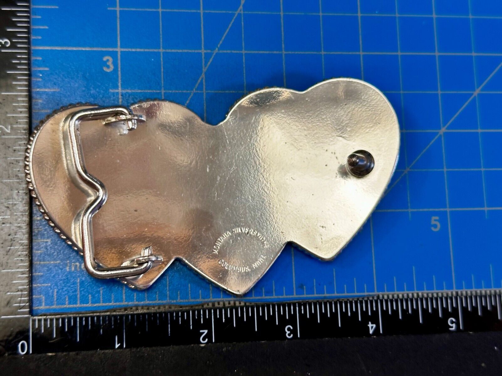 Triple 3 Hearts  Etched Floral Vintage Large Montana Silversmiths Belt Buckle