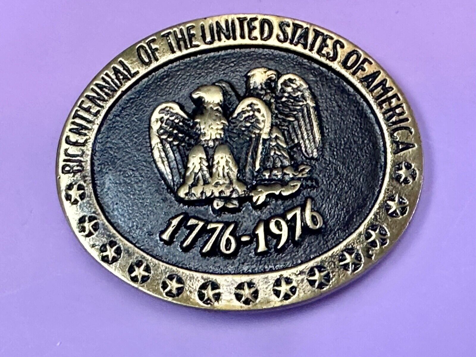 United States of American bicentennial Patriotic Eagle solid brass belt buckle