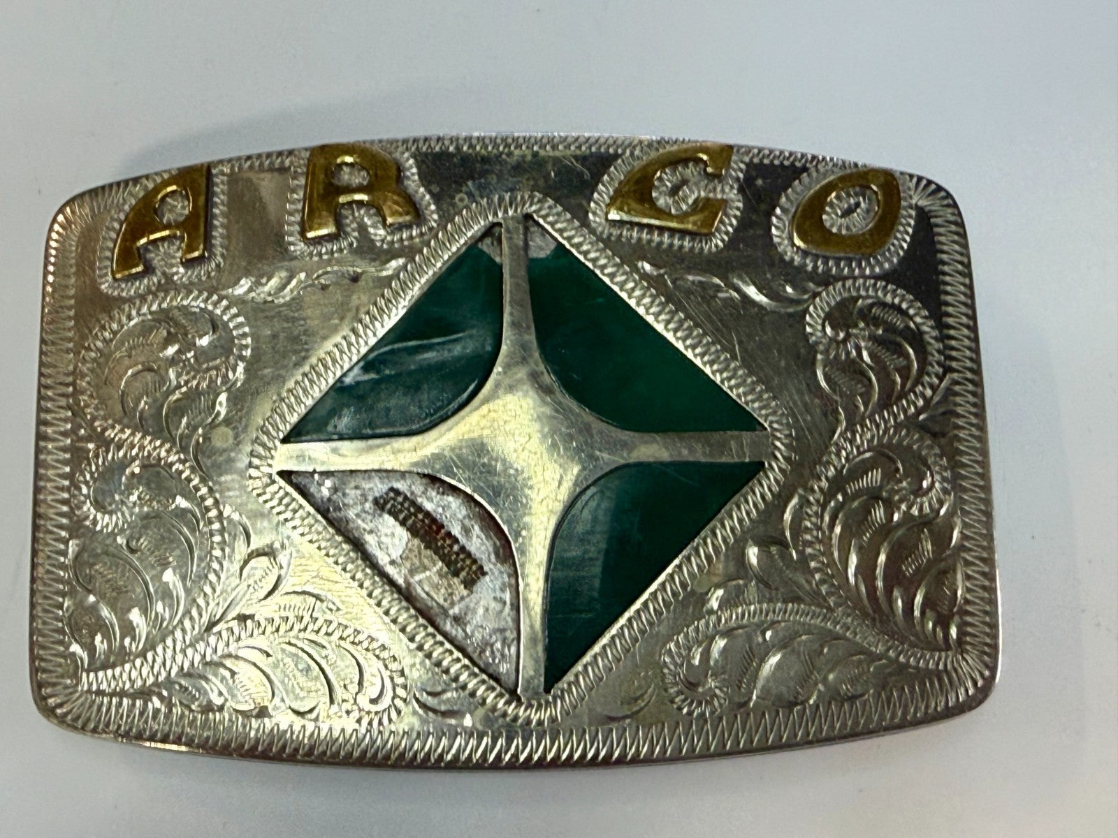 Arco Company?  Inlay Inlaid Western Engraved Vintage Belt Buckle - To Repair