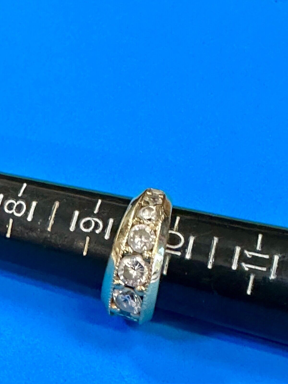 14K Gold BJ Engraved Cubic Zirconia Ring  - Band Sz 9.5  - 9.8 grams