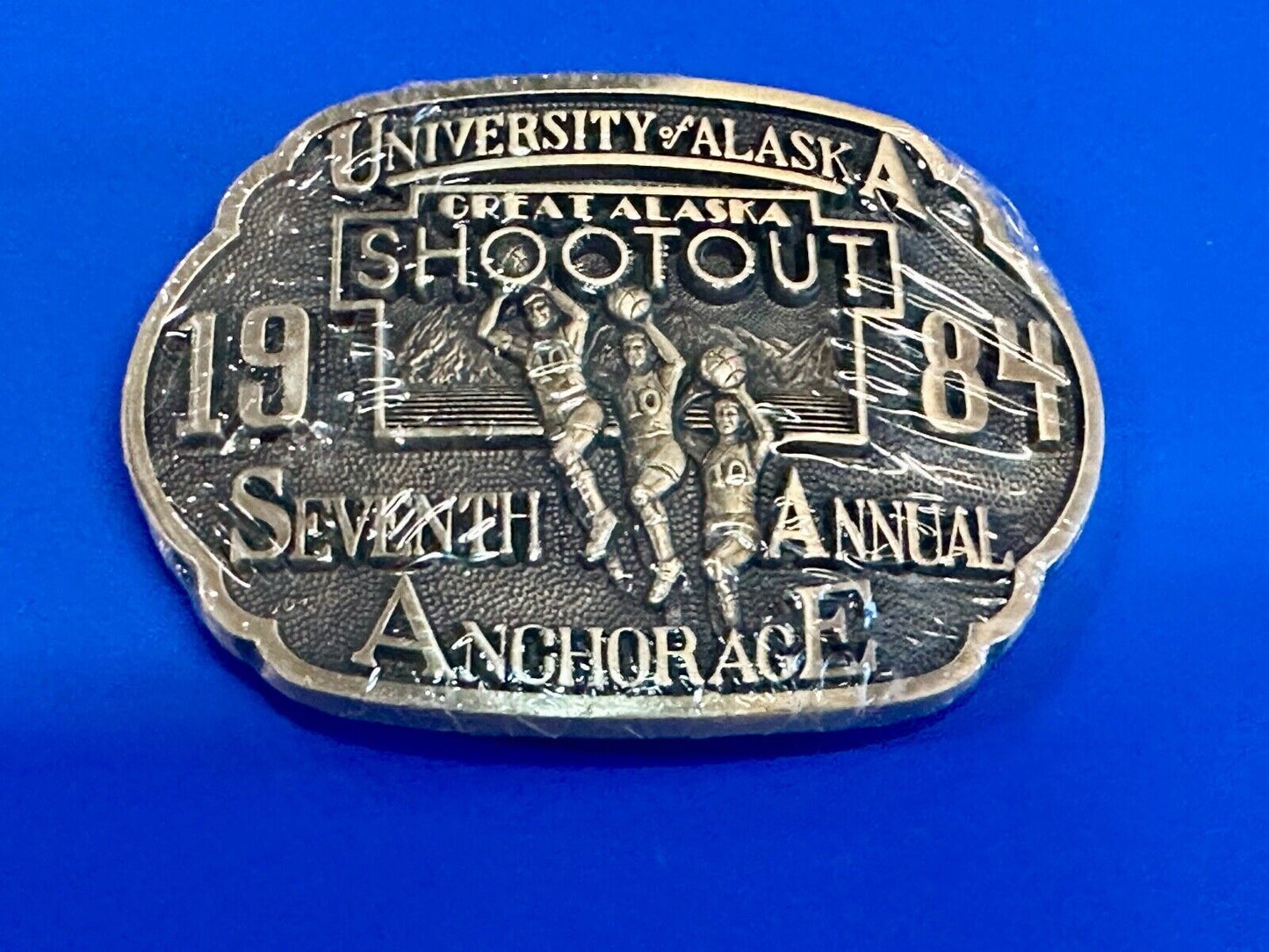 University of Alaska Great Shootout 1984 Brass NOS Belt Buckle - by Buck, ADM