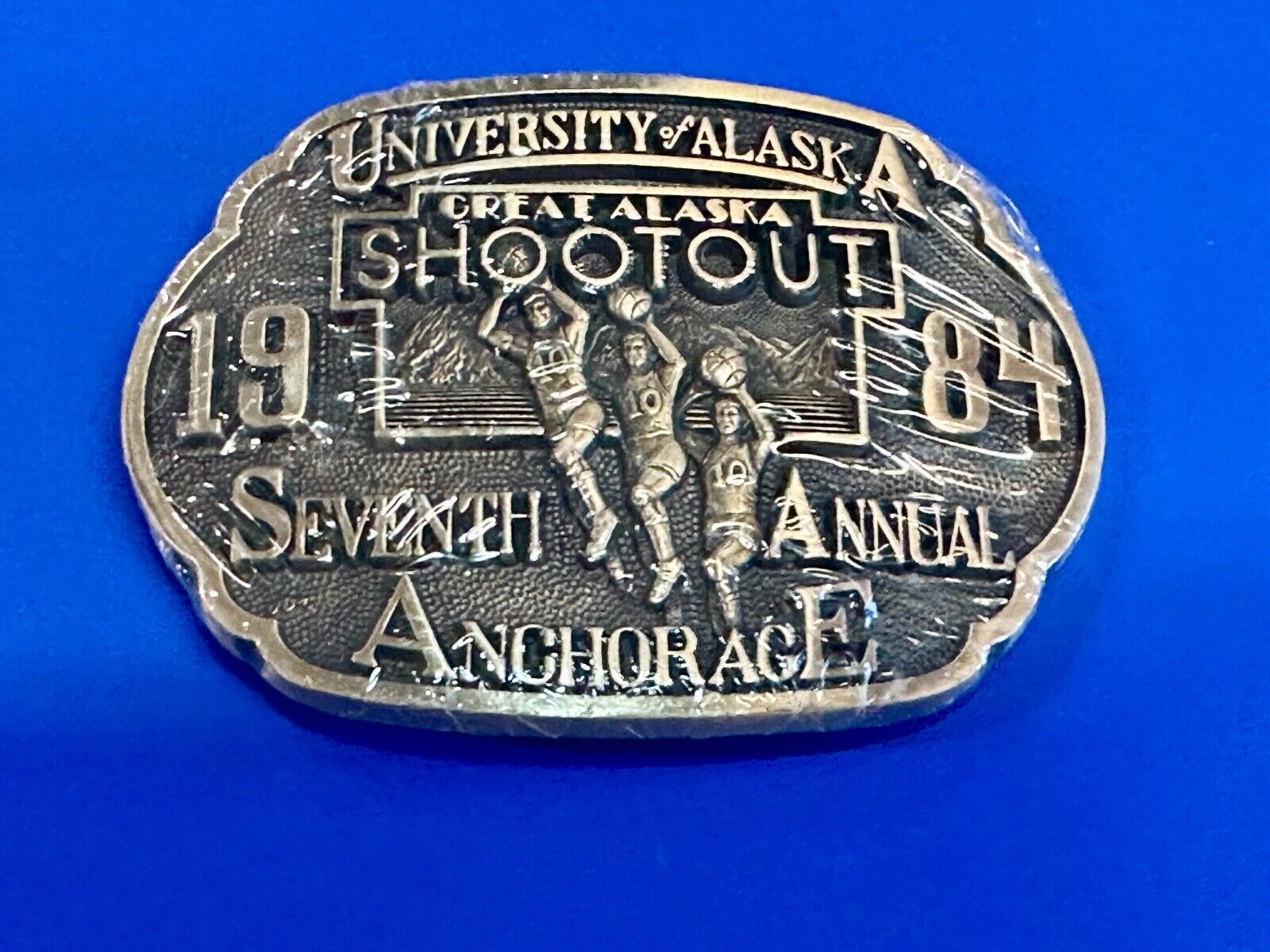 University of Alaska Great Shootout 1984 Brass NOS Belt Buckle - by Buck, ADM