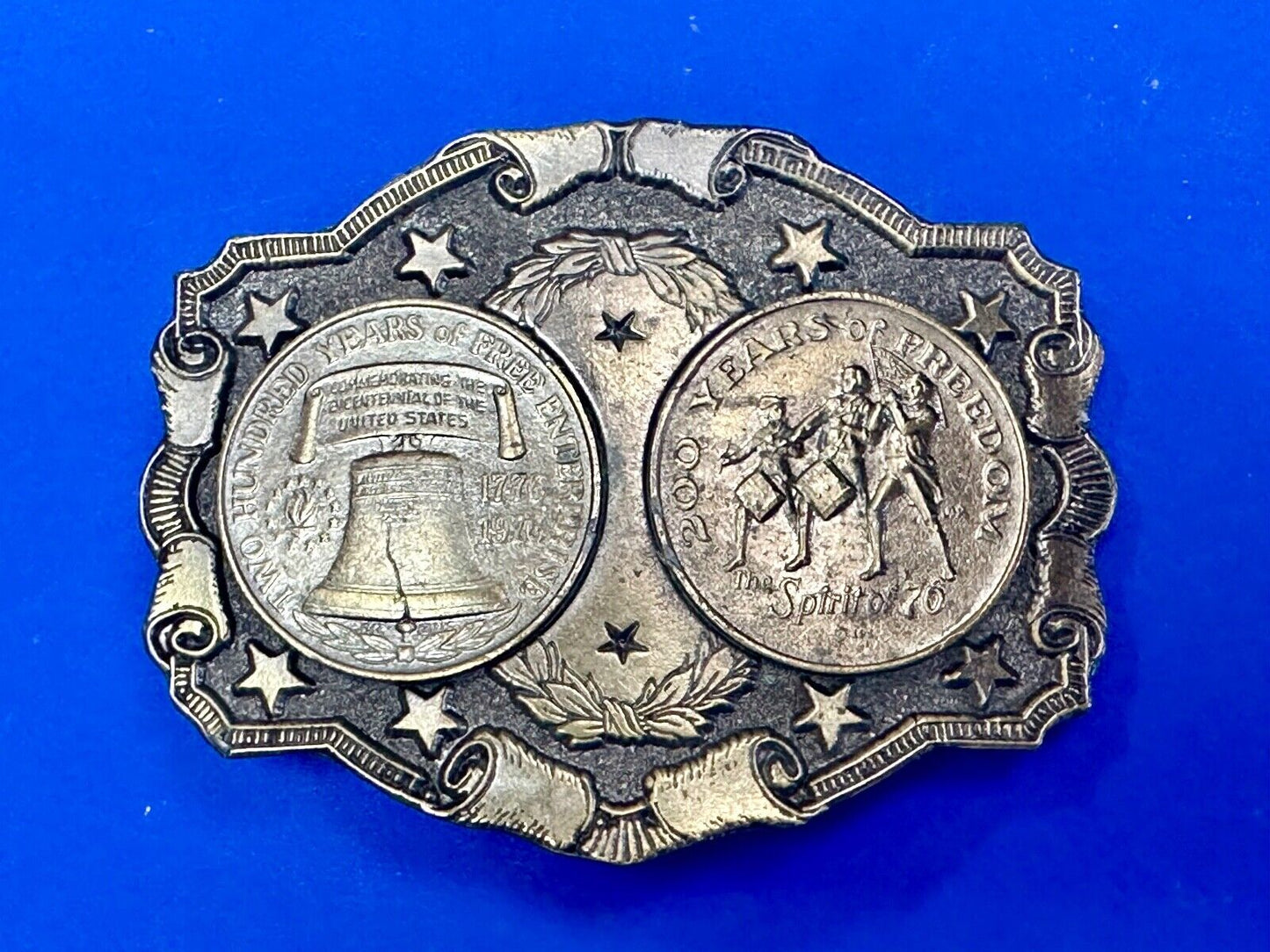 Two Coins Spirit of 76, Liberty Bell Patriotic America Vintage Lewis Belt buckle