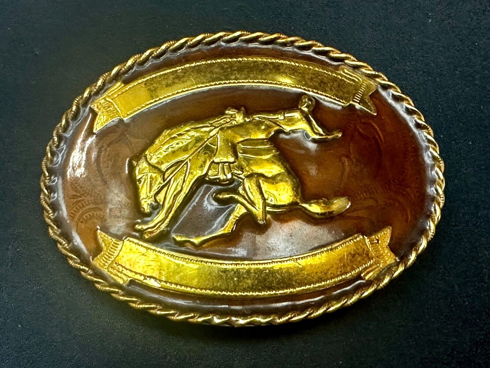 Vintage German Silver  Cowboy Saddle Bronc western belt buckle W/ Award Ribbon