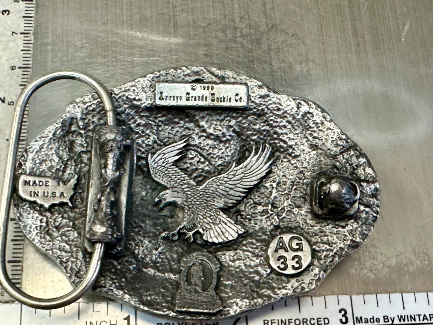 American Bald Eagle Flying Hunting Silver Tone 1989 Arroyo Grande Belt Buckle