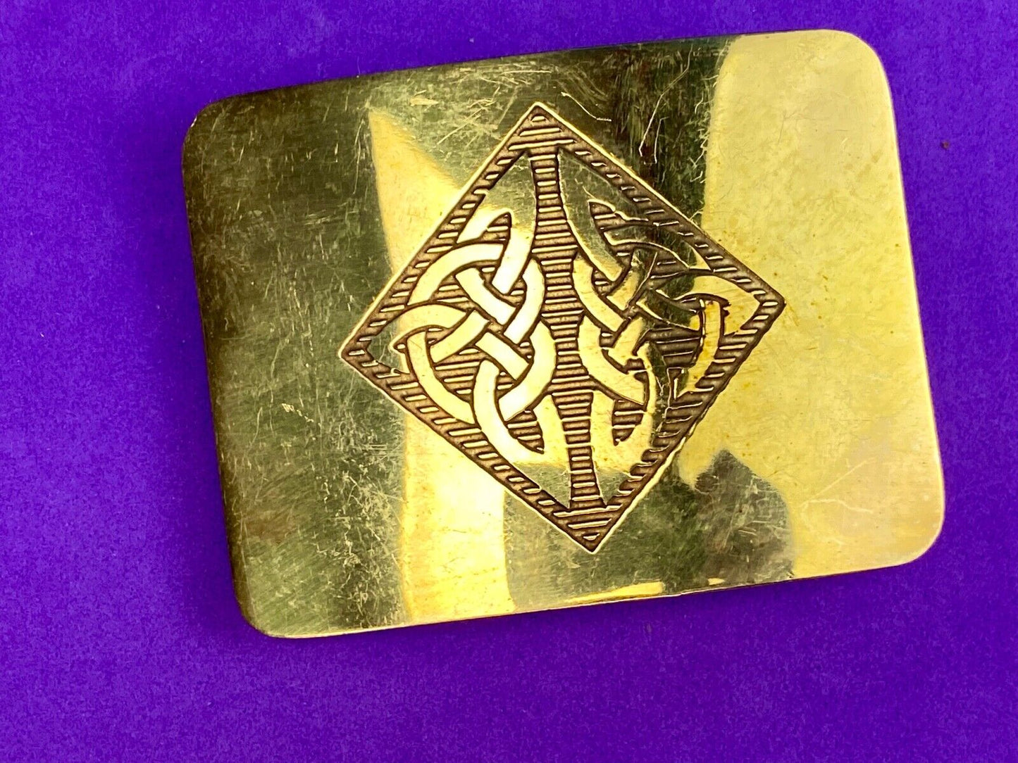 Antique Brass tone BOHO HIPPIE Ornate Lines Pattern Vintage Belt Buckle 