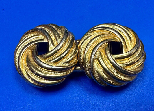 Two piece Round Swirl Interlocking gold color belt buckle by Douglas Paquette
