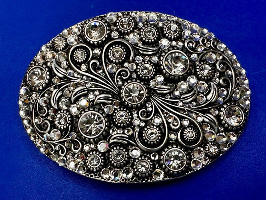 Beautiful Sparkling Rhinestone Accented Leaf Swirl Western Fashion Belt Buckle