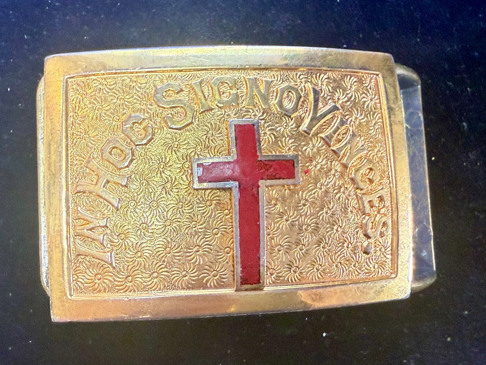 VINTAGE In Hoc Signo Vinces Masonic Knights Templar RED CROSS Belt Buckle