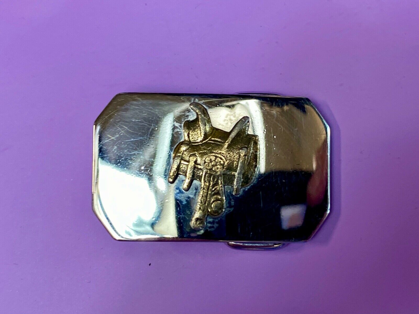 USA made Vintage two tone horse saddle western belt buckle