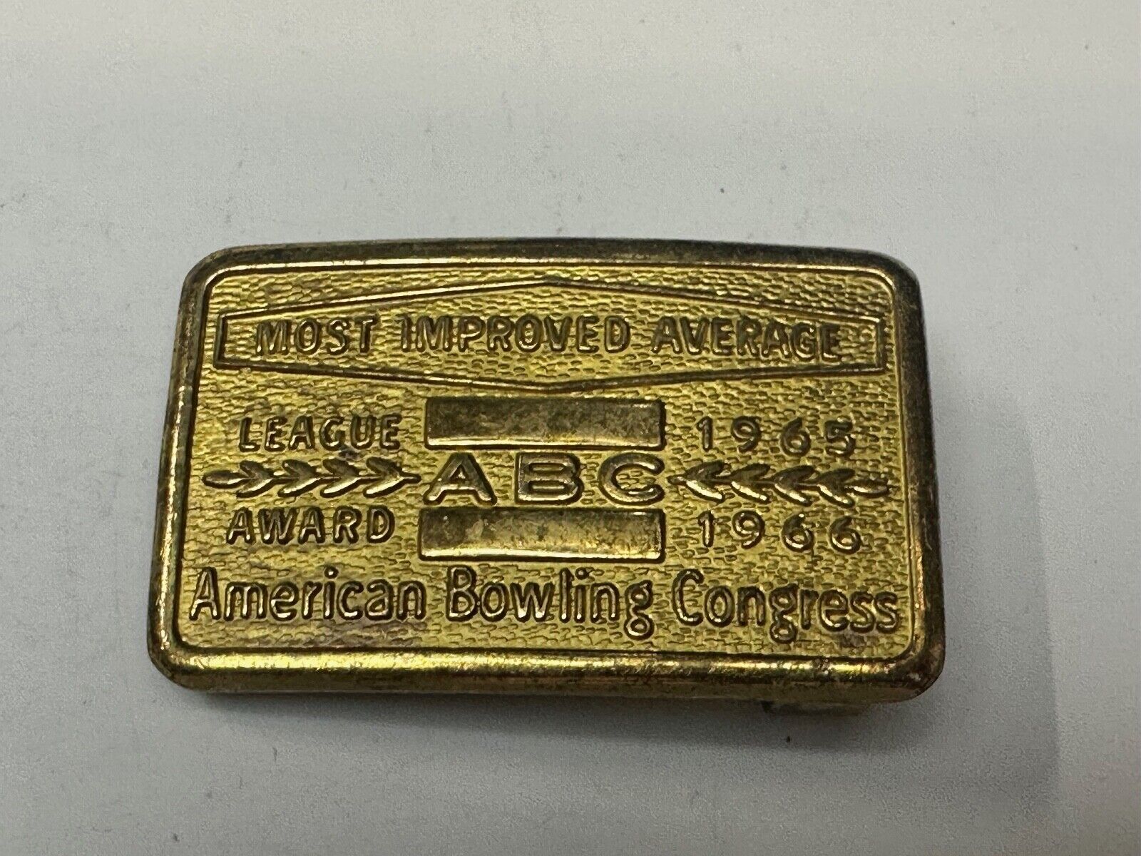 ABC Bowling League Award Trophy 1965 - 66 Belt Buckle RARE Most Improved Average