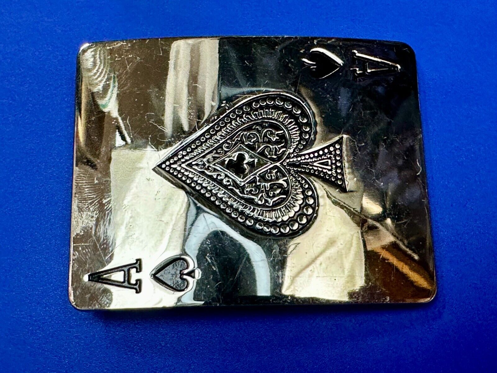 Ace of Spades Playing Cards LARGE  Silver Tone Belt Buckle CI Records & Skates
