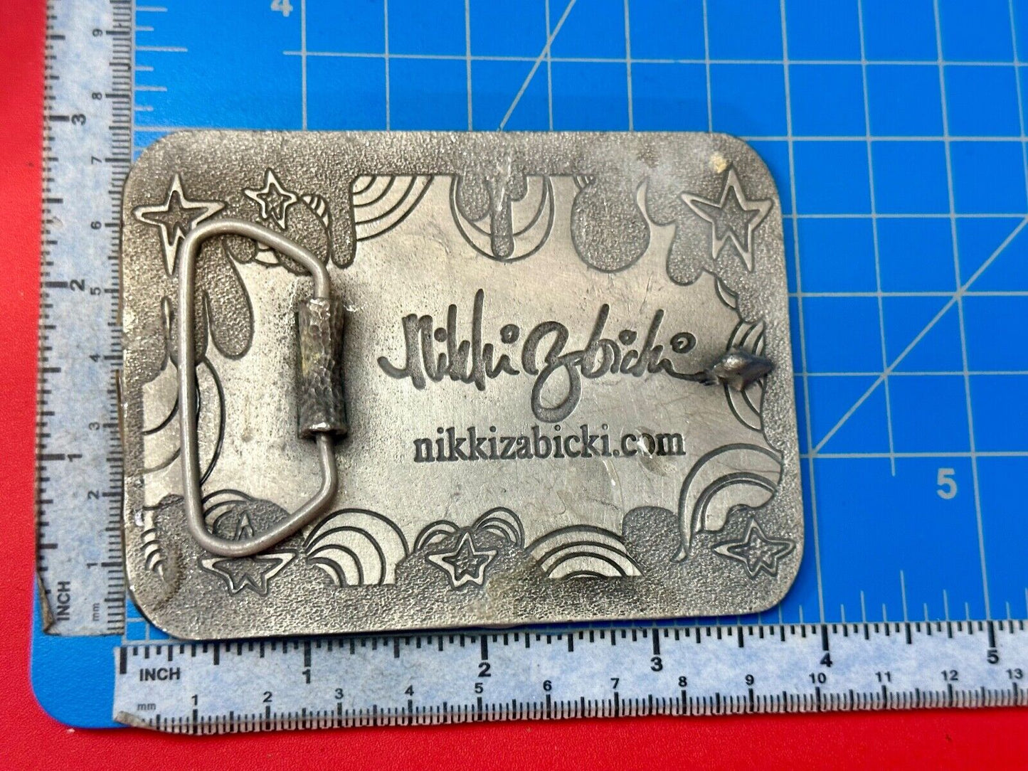 Vintage HEART with wings Mexican Collage belt buckle by artisan Nikki Zabicki
