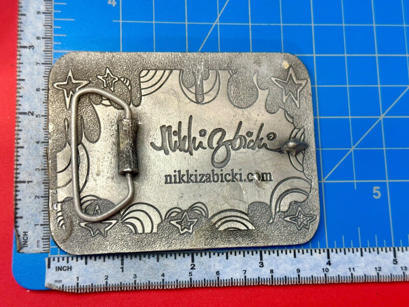 Vintage HEART with wings Mexican Collage belt buckle by artisan Nikki Zabicki