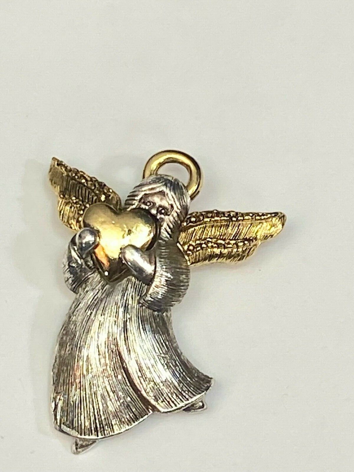 Angel Holding Heart Vintage Brooch Pin Gold & Silver Tone Lc Liz Claiborne 