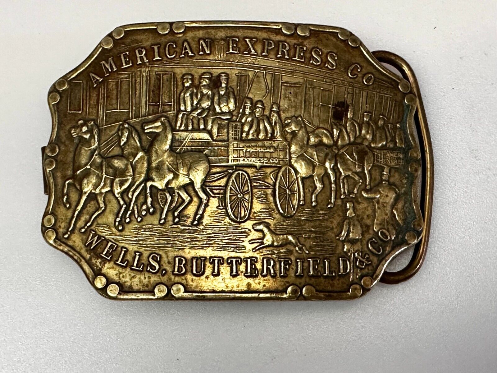 American Express Co Wells Butterfield Vintage Tiffany Rare Stone Belt Buckle