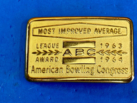 1963, 64 American Bowling Congress Most Improved Average Award Belt Buckle