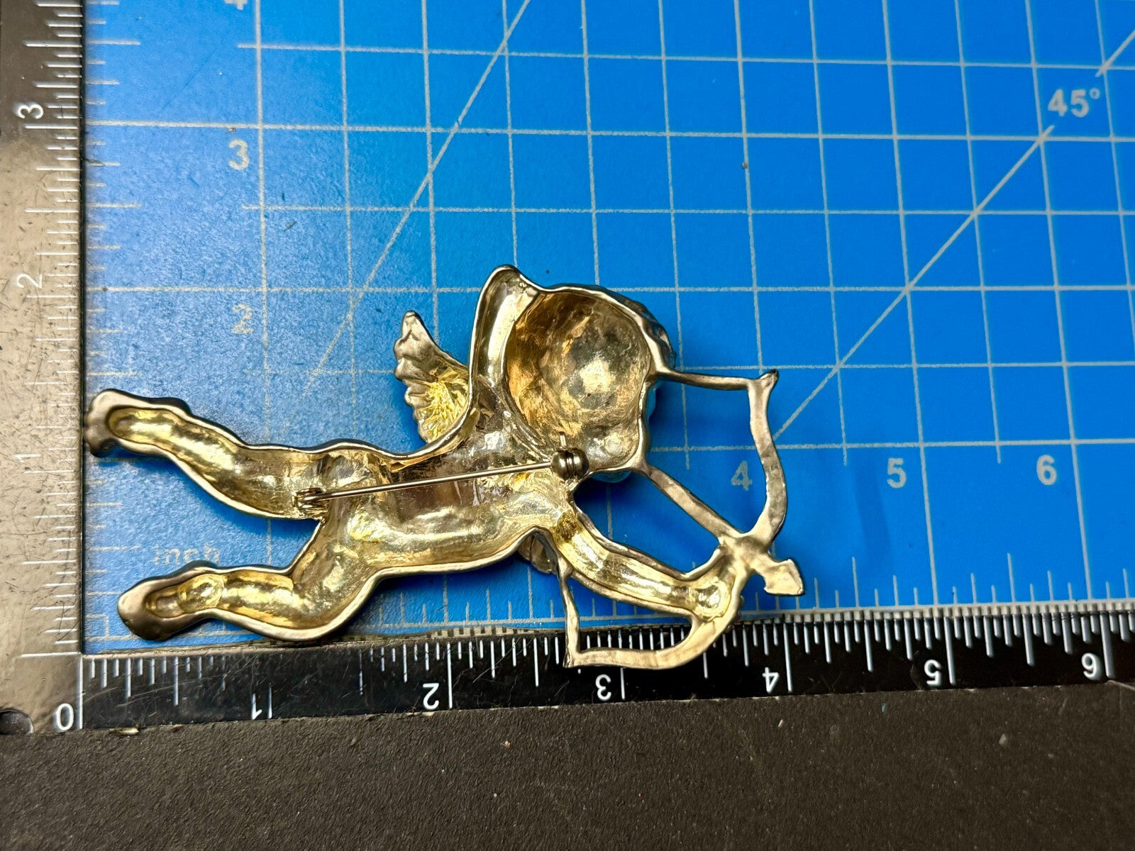 Angel Heart Cupid Bow & Arrow Christmas Holliday Vintage Gold Tone Brooch Pin
