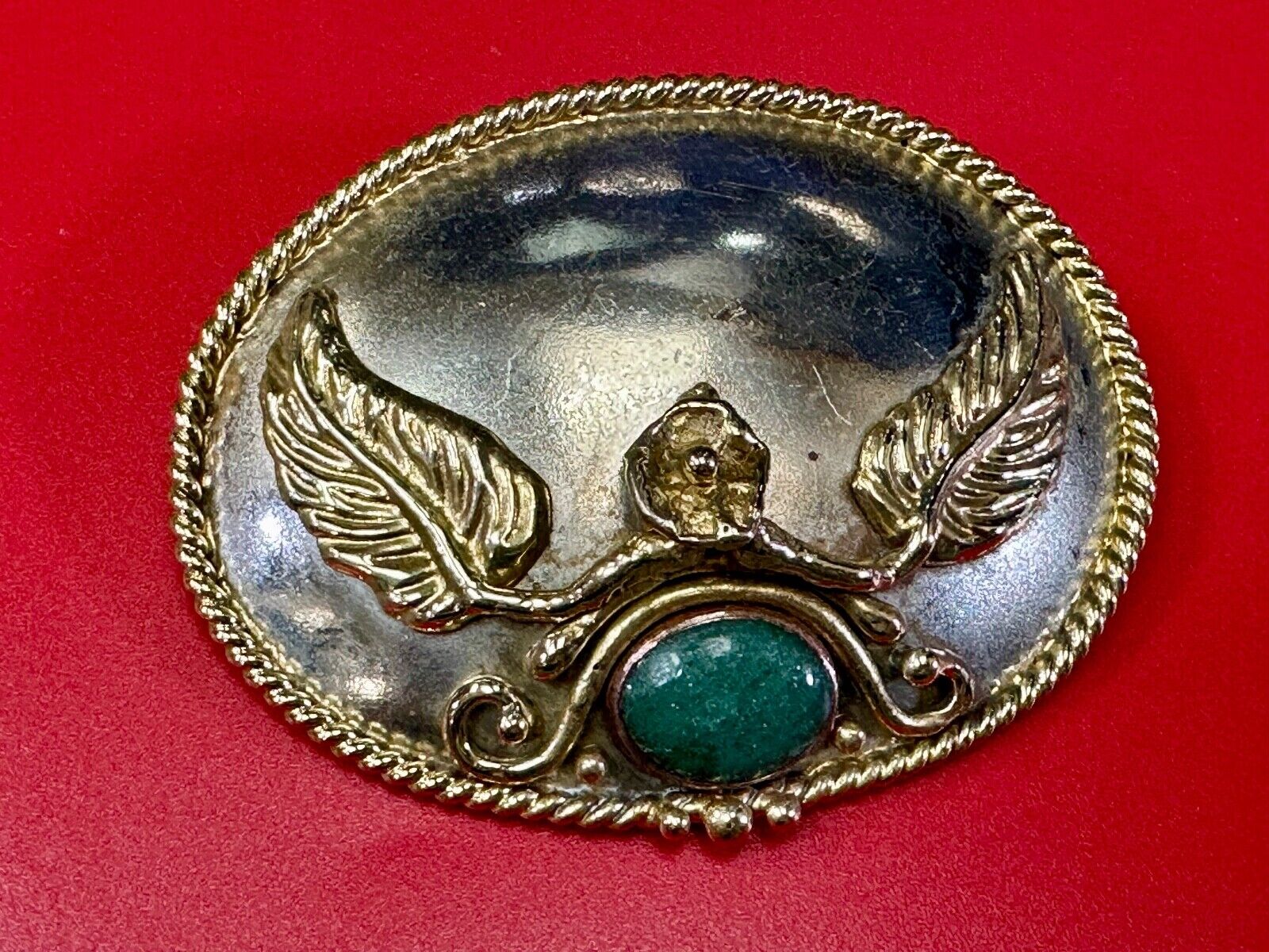 two tone LEAF theme unknown to me! green turquoise? Artisan western belt slide