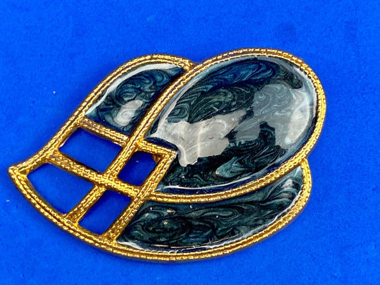 Vintage Day-Lor belt buckle scarf clip  - Green / Blue  color Enamel Swirl 