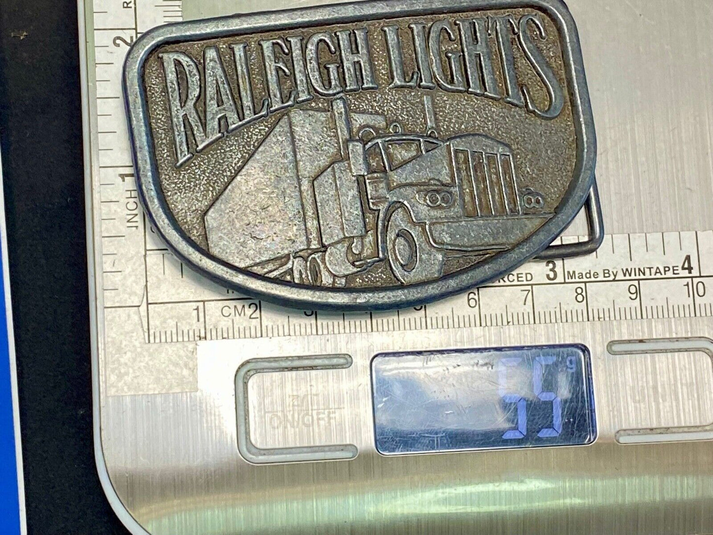 1970S Vintage Raleigh Lights Cigarettes Tobacco Semi Truck Trucker Belt Buckle