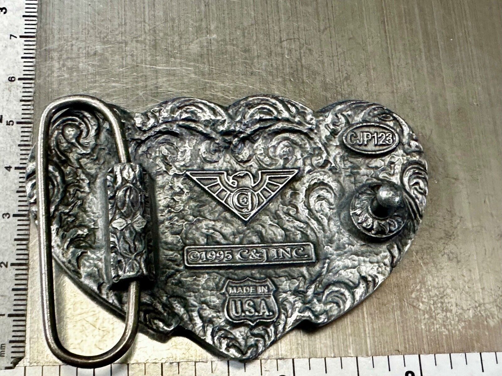 Tripple 3 Hearts. Western Three Heart shaped Vtg. 1995 cutout Belt Buckle by C&J