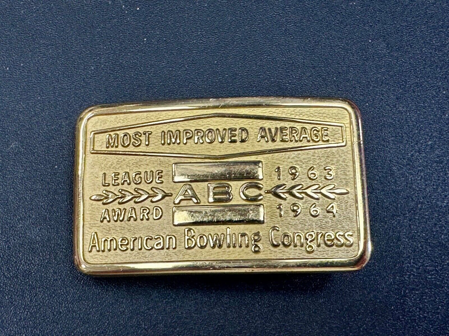 ABC Bowling League Award NOT engraved most improved trophy 1963 NOS belt buckle