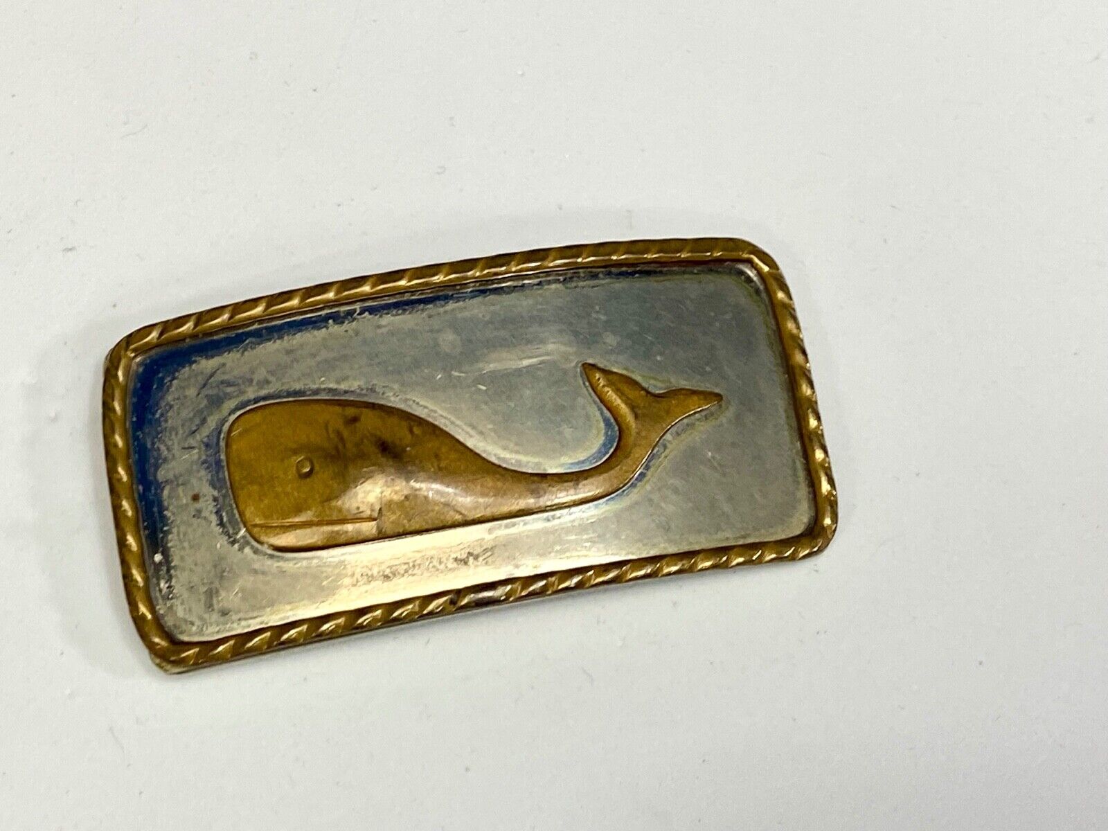 Unique, Mixed Metal German Silver Whale Belt Scarf Buckle Clip Tie