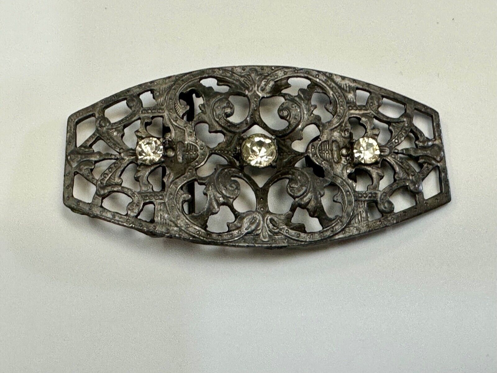 antique three rhinestone's on skeleton belt buckle