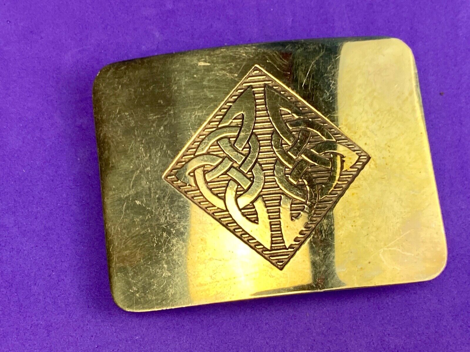 Antique Brass tone BOHO HIPPIE Ornate Lines Pattern Vintage Belt Buckle 