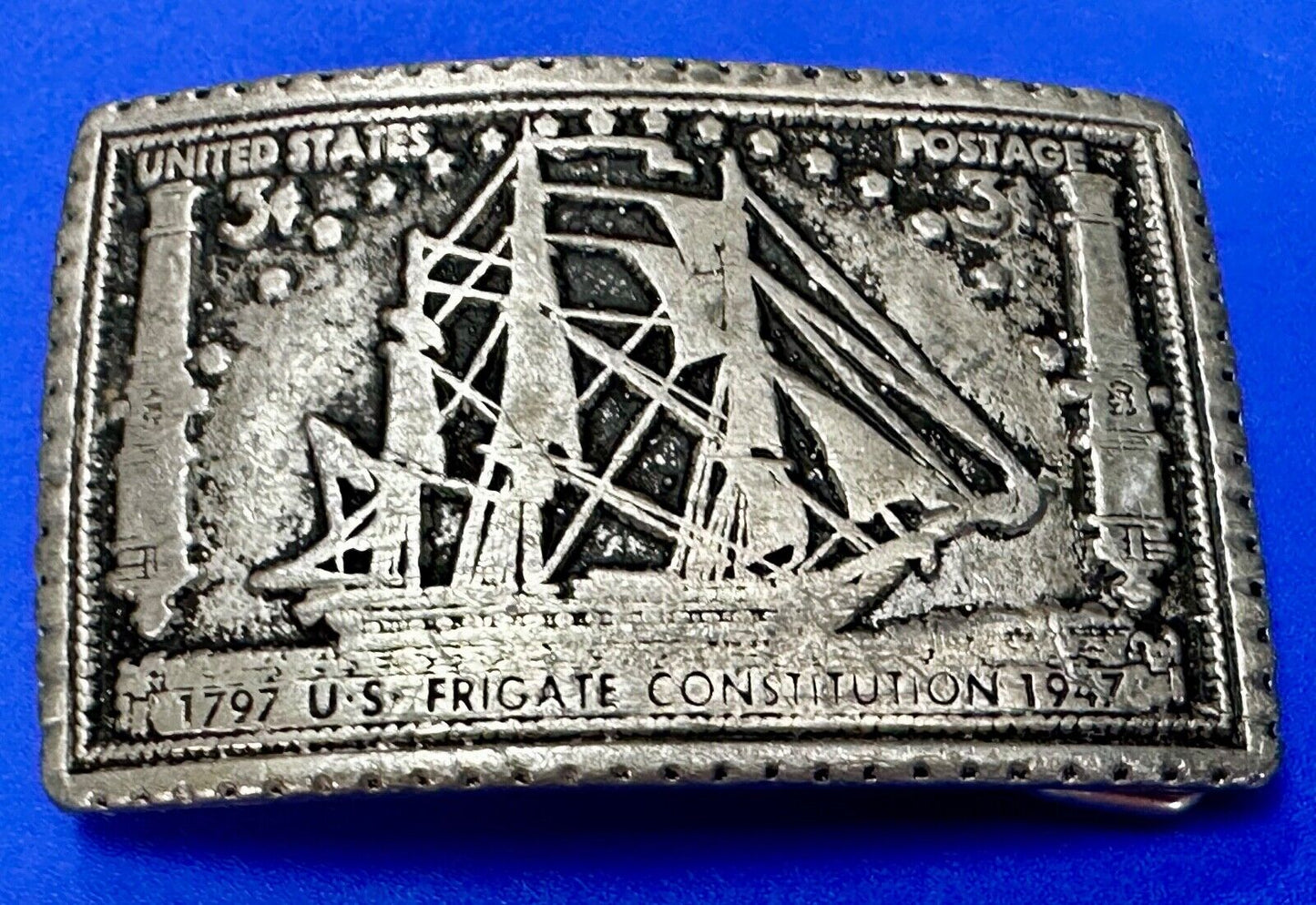 1797 US Frigate Constitution 3 cent stamp Commemorative pewter Belt Buckle