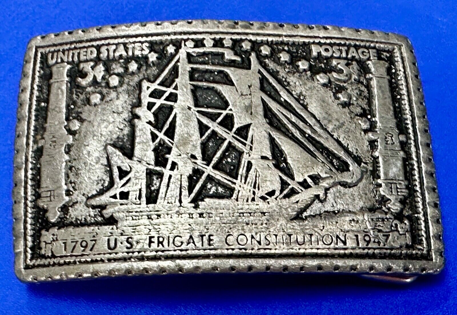 1797 US Frigate Constitution 3 cent stamp Commemorative pewter Belt Buckle