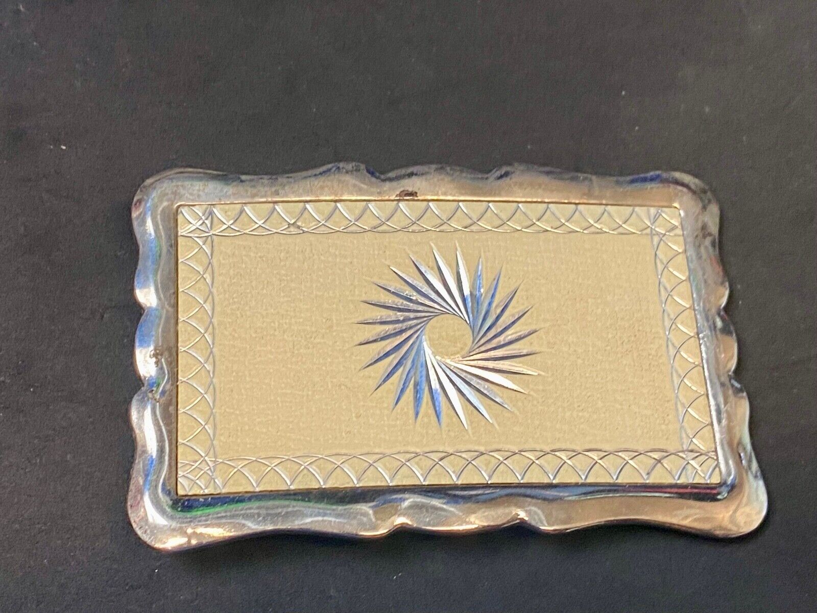 Vintage Etched Star Swirl Burst Pattern Western Rectangular Belt Buckle 