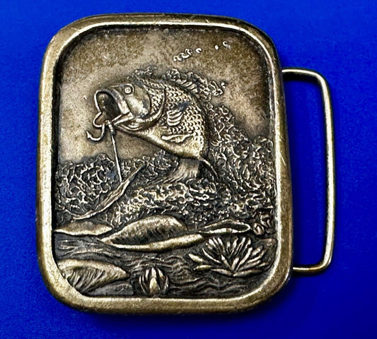 Bass Sport Fishing Vintage 1976 Indiana Metal Craft Belt Buckle
