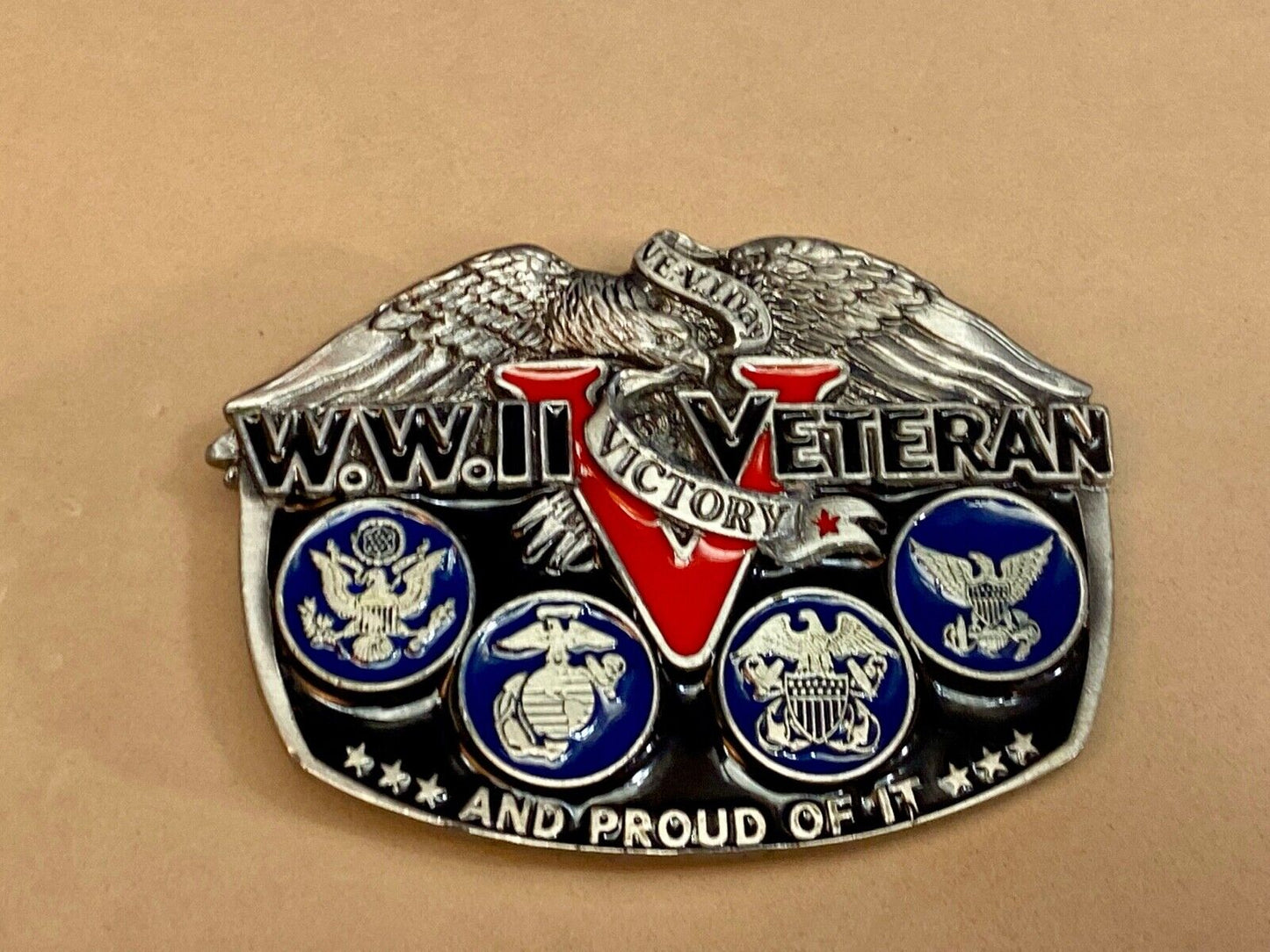 Usa Army World War Ww2 Veteran And Proud Of It! Great American Belt Buckle 