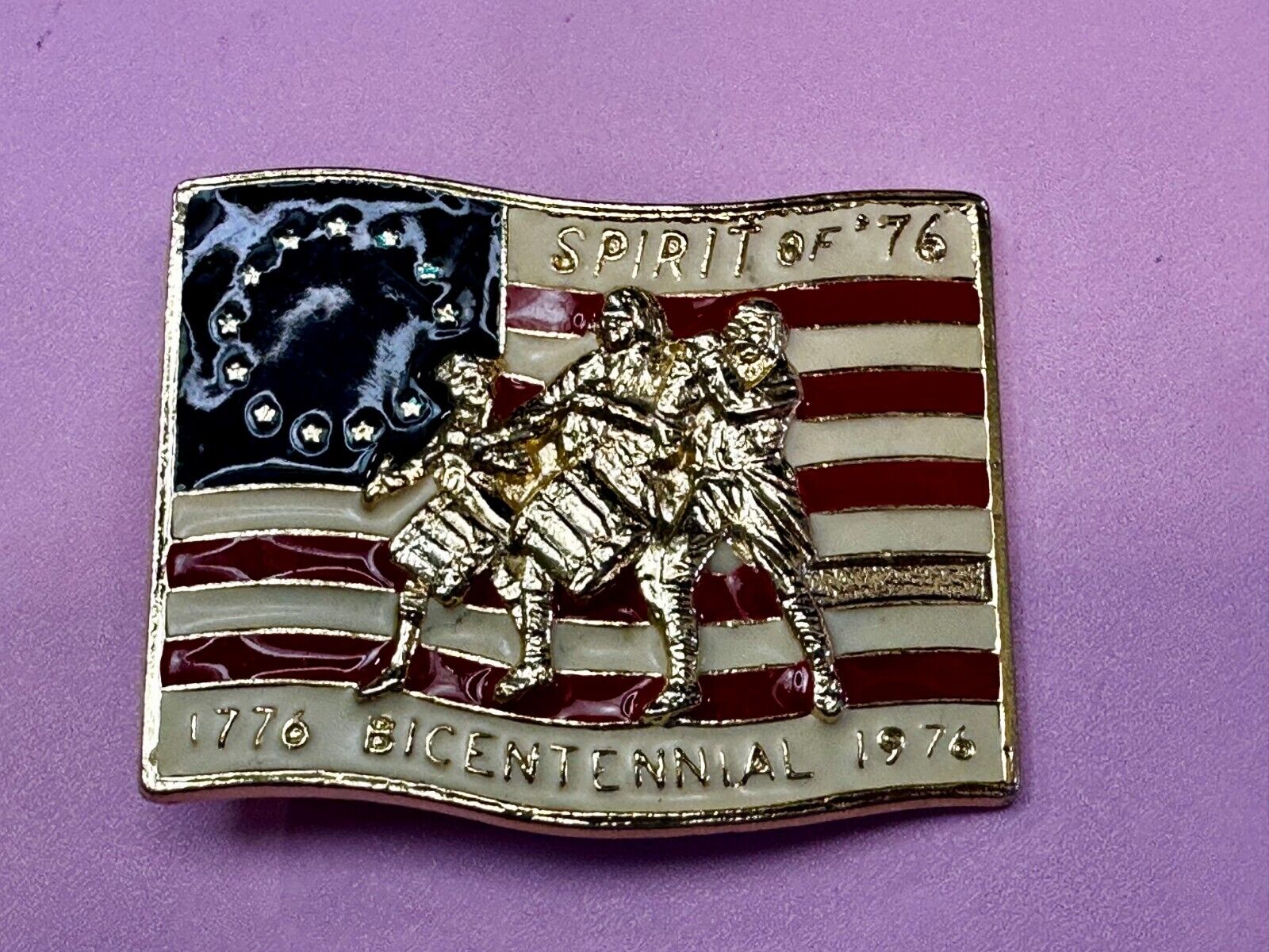 America Bicentennial Spirit of 76" Patriotic Flag Marching Band Belt Buckle
