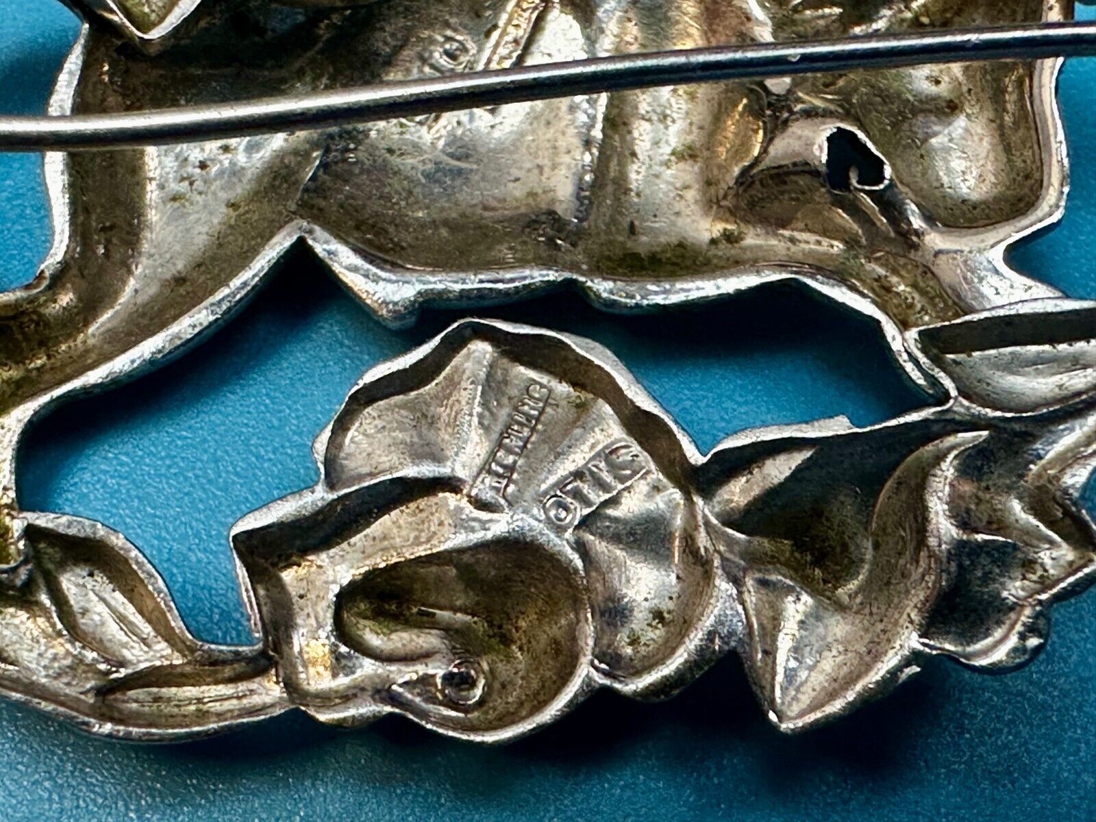 Taurus Bull 2" Wide Green Eyes -9 25 Sterling Silver Vintage Brooch by Otis