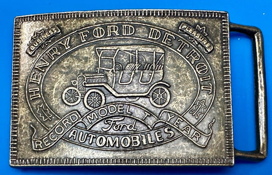 Vintage Henry Ford Detroit Automobiles Model T Car Record Year Belt Buckle