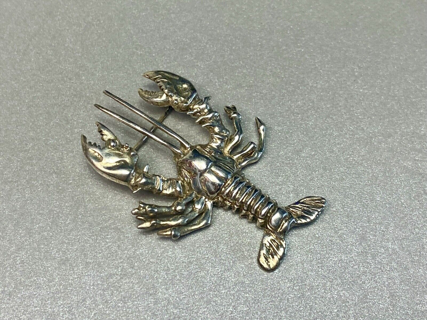 Vintage Lobster 925 Sterling Silver Brooch Pin Mexico Crawfish Cray Crustacean