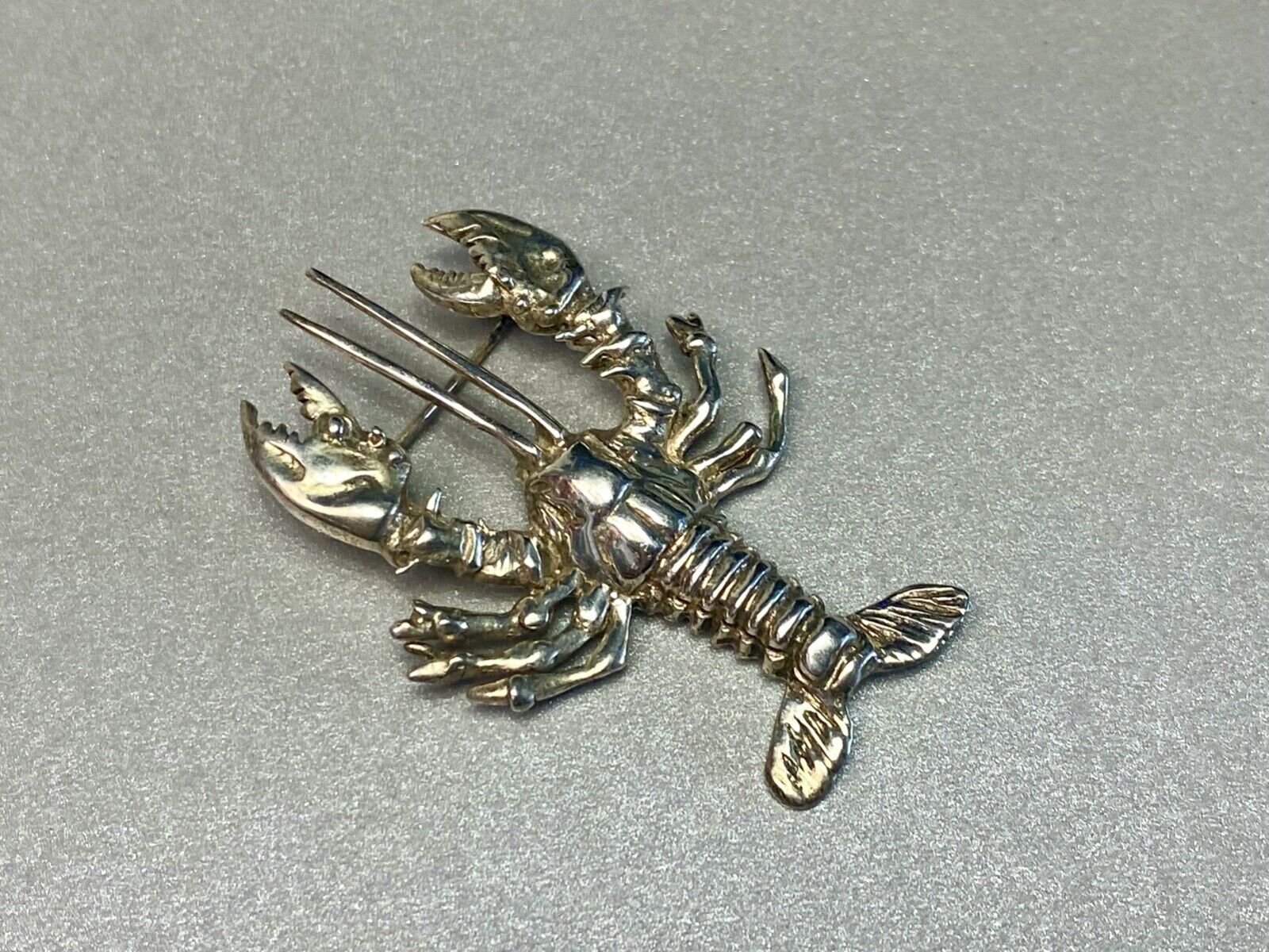 Vintage Lobster 925 Sterling Silver Brooch Pin Mexico Crawfish Cray Crustacean